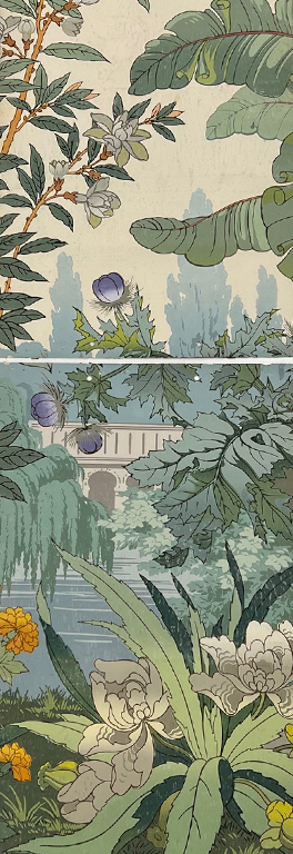 1910 French scenic wallpaper sample Jardin Chinois