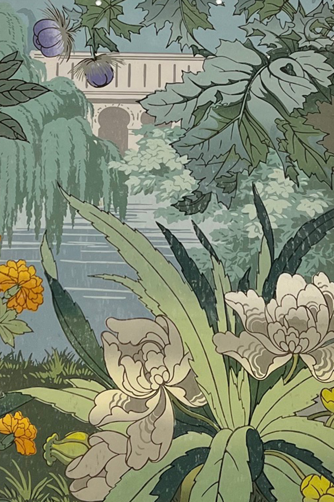 1910 French scenic wallpaper sample Jardin Chinois_closeup